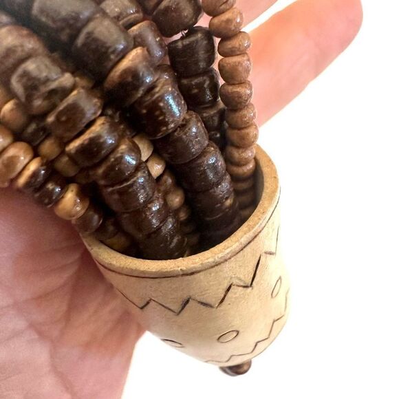 wood beaded  and bone cylinder pendant necklace - Picture 8 of 9